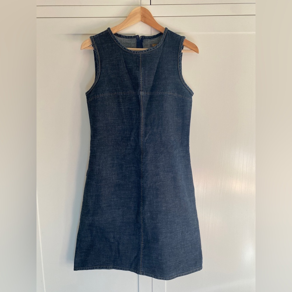Workshop New Zealand sleeveless dark denim shift dress